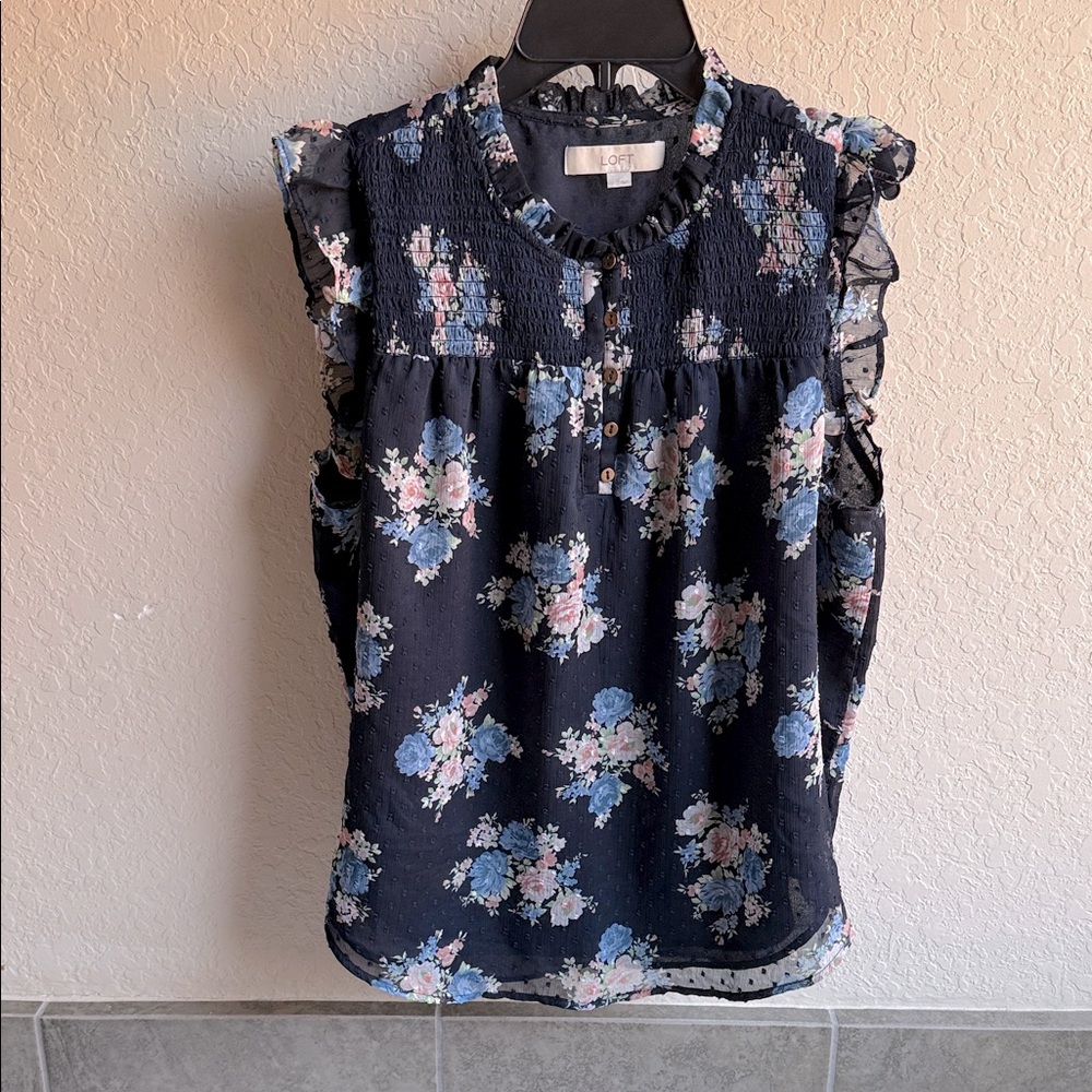 LOFT Flutter Sleeve Swiss Dot Blouse